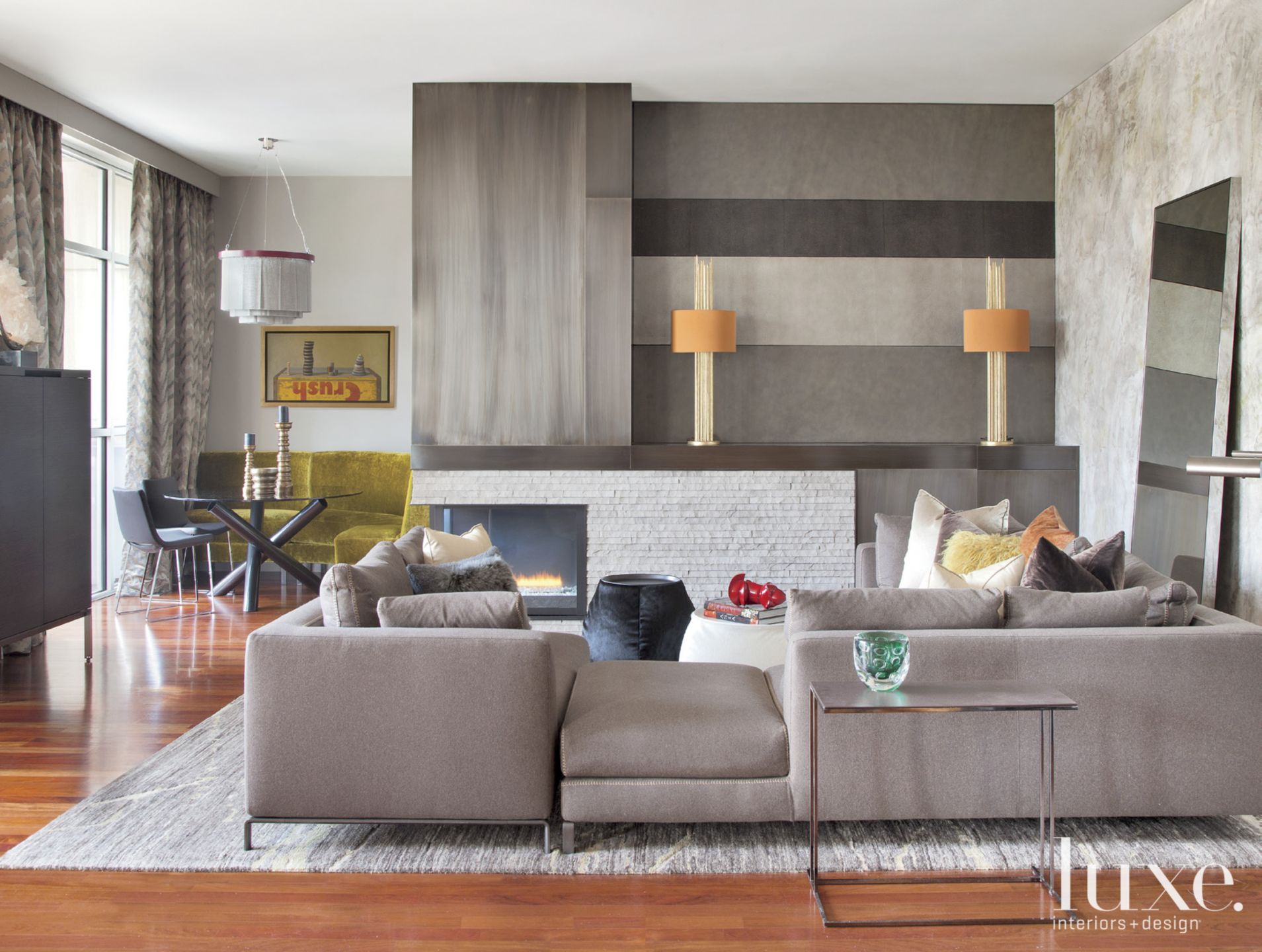 Contemporary Gray Living Room with Sectional Sofa - Luxe Interiors + Design