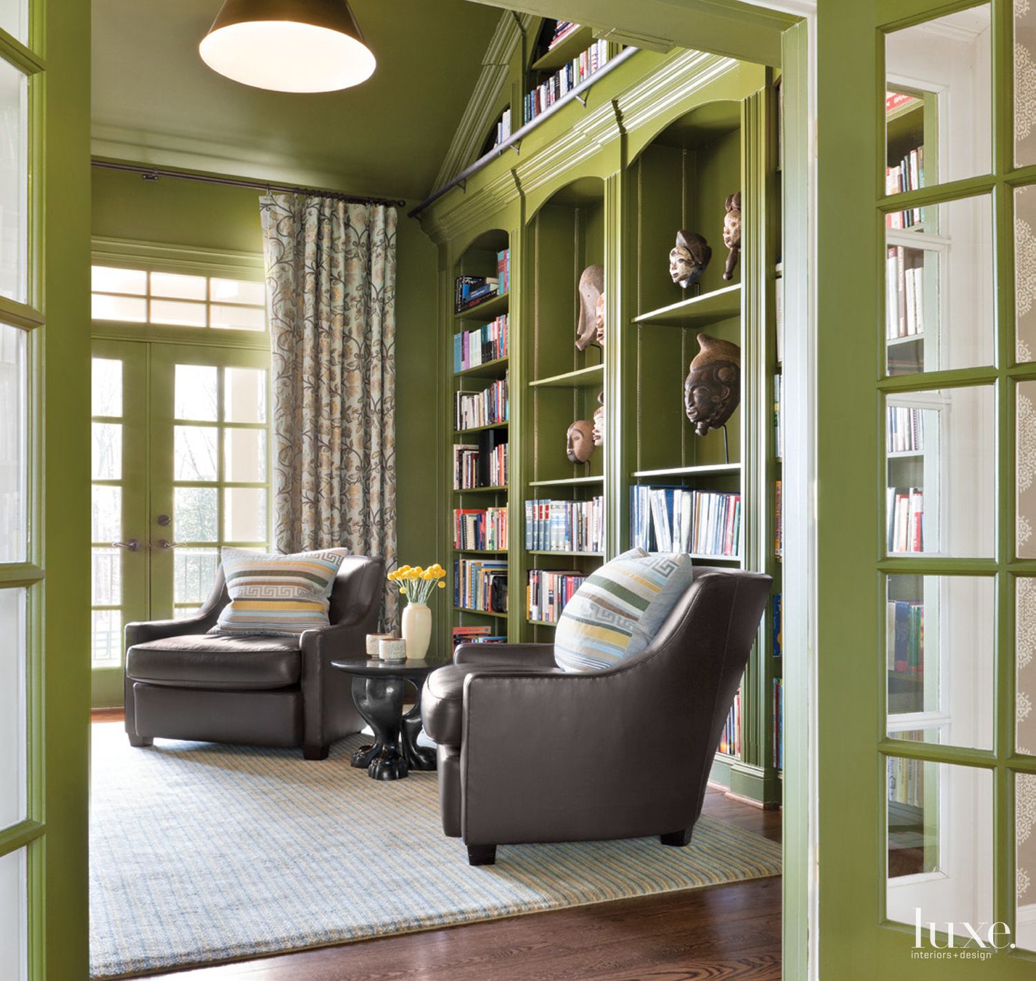 Contemporary Green Library Luxe Interiors + Design