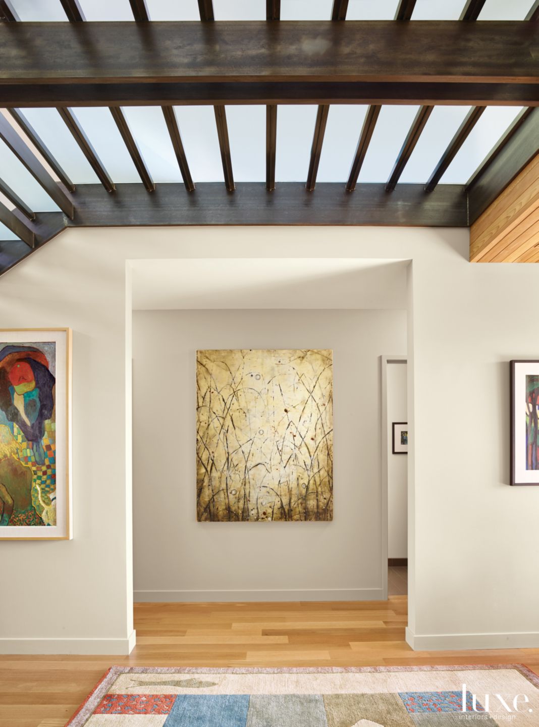Contemporary Neutral Hall with Painting and White Oak - Luxe Interiors ...