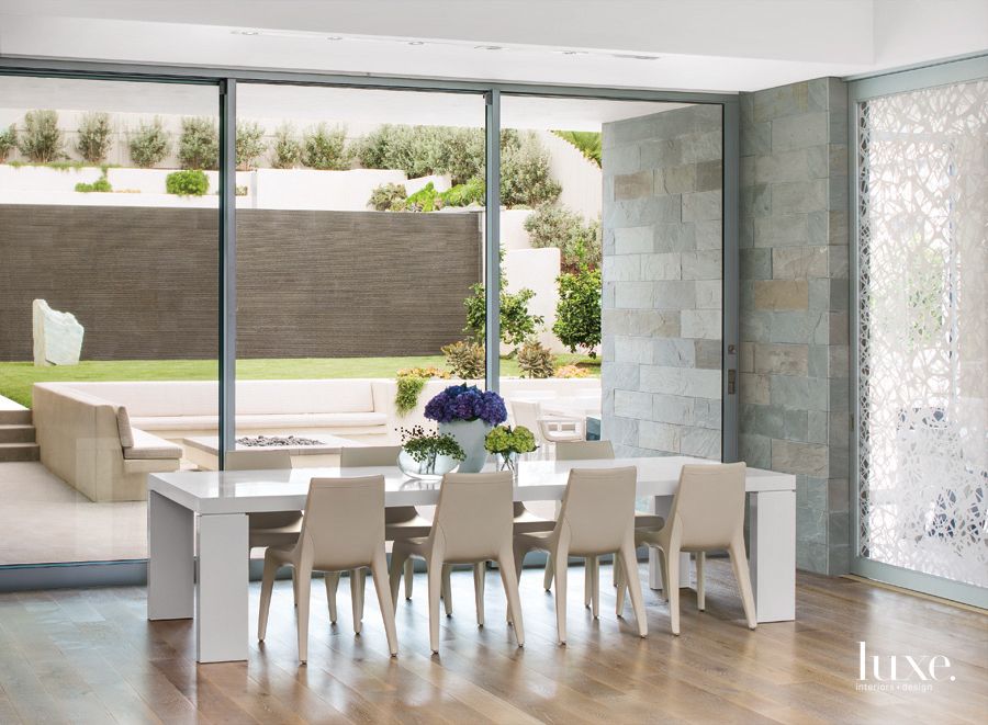 Modern Neutral Dining Area with WhiteQuartz Table Luxe Interiors