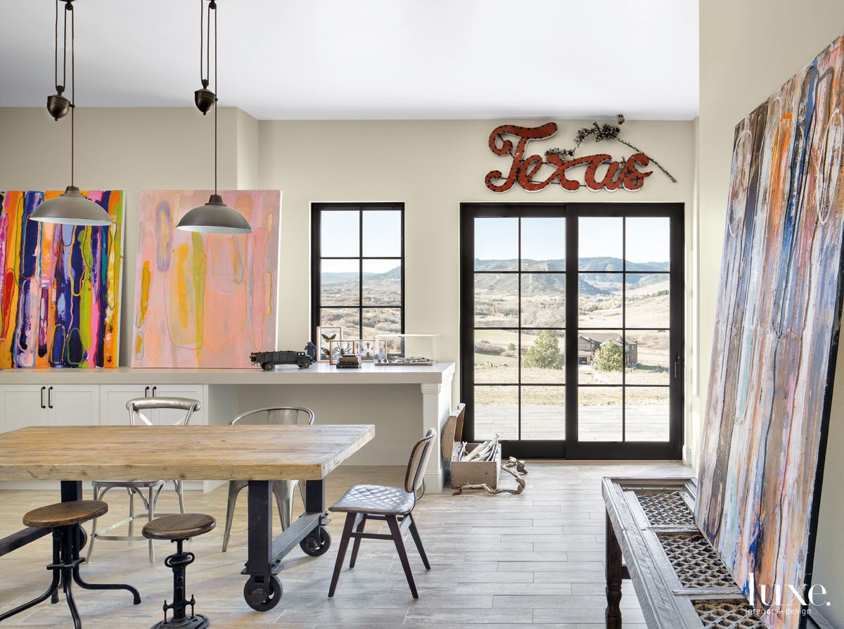 Transitional Neutral Studio with Texas Sign Luxe Interiors + Design