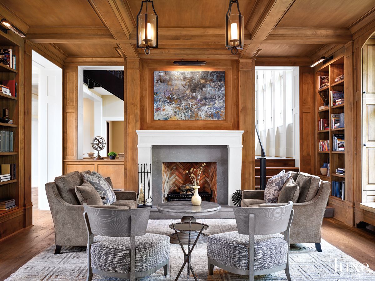 Modern Neutral Library with Custom Millwork Luxe Interiors + Design