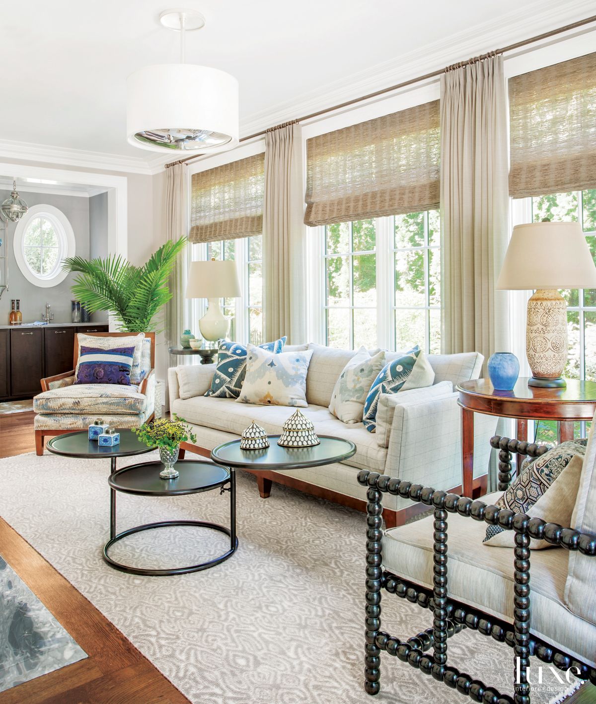 Traditional Neutral Conservatory with Linen Sofa - Luxe Interiors + Design