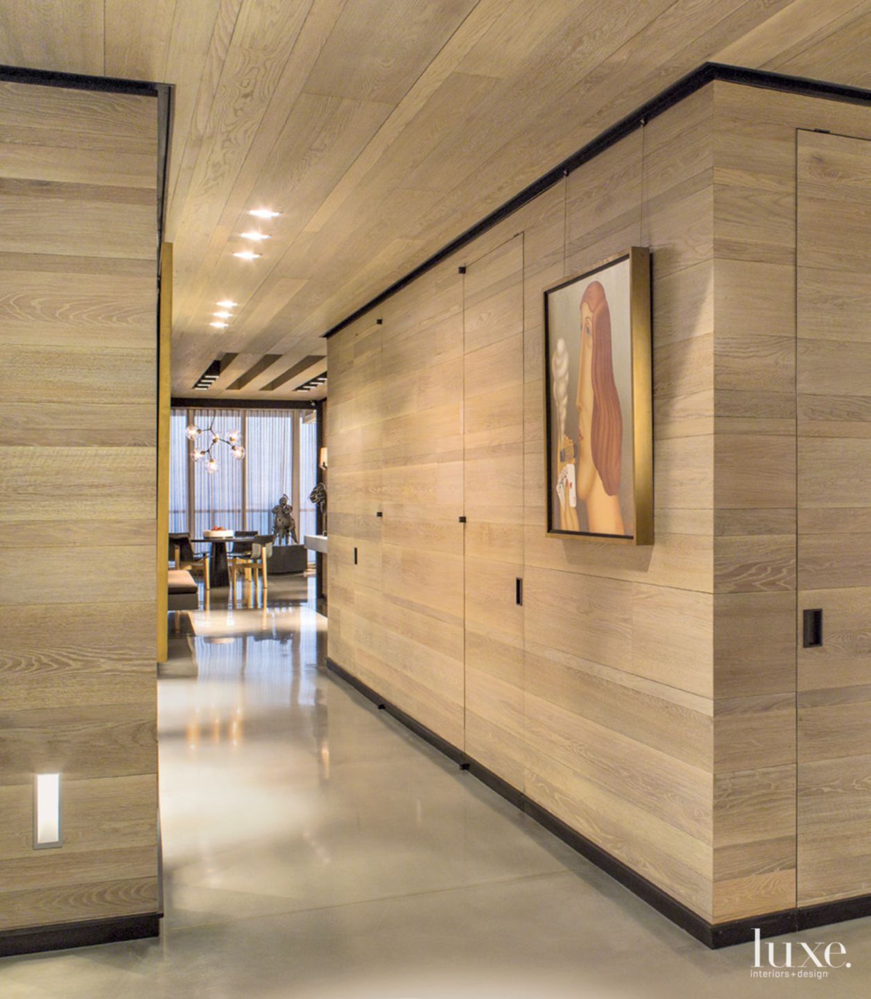 Contemporary Neutral Hall with Clad Walls - Luxe Interiors + Design