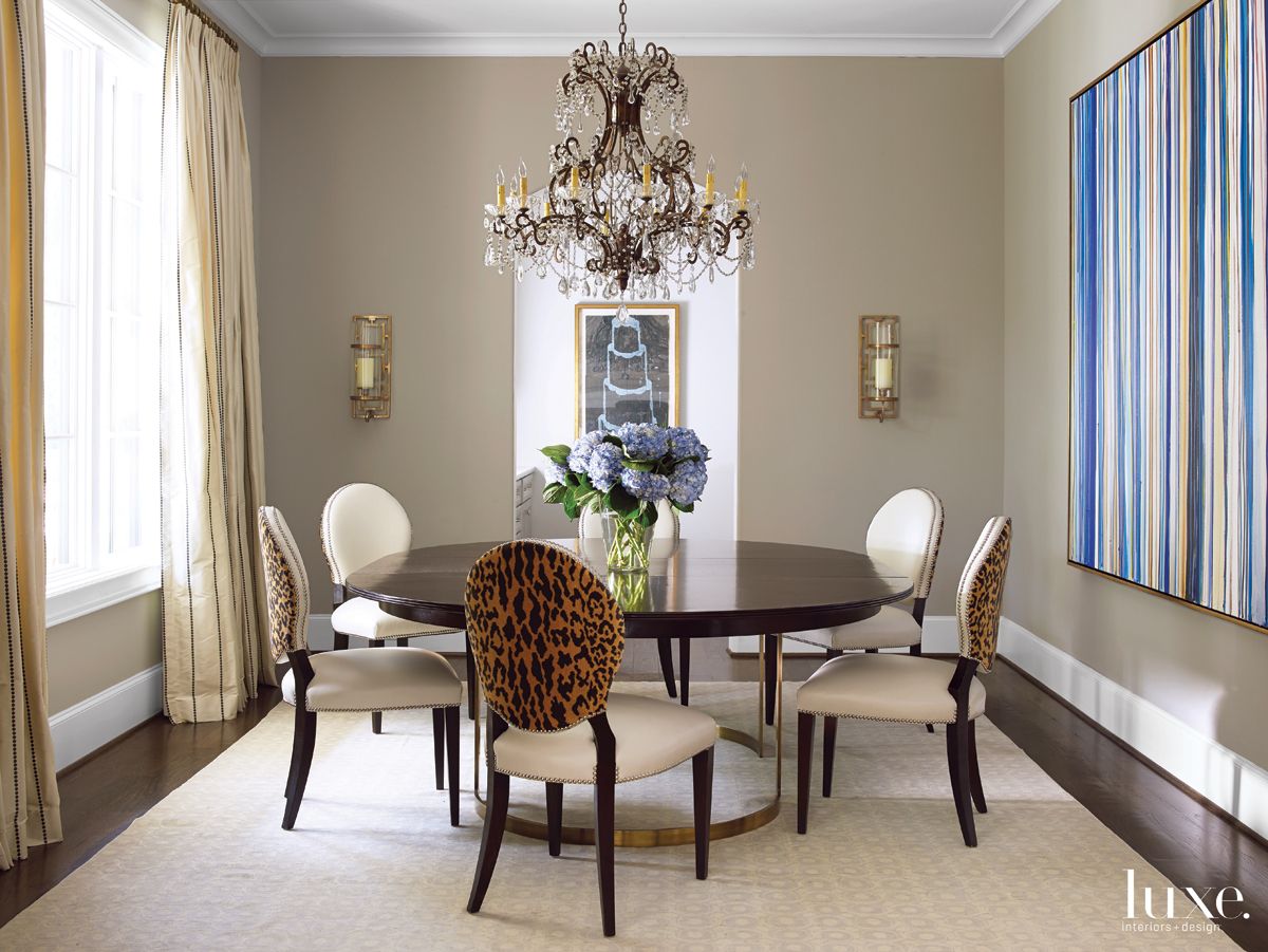 Transitional Neutral Dining Room with Antique French Chandelier - Luxe ...