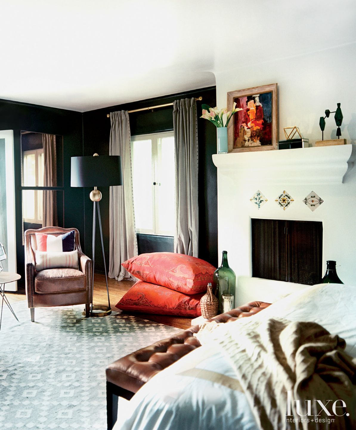 Dark Green Eclectic Master Bedroom - Luxe Interiors + Design