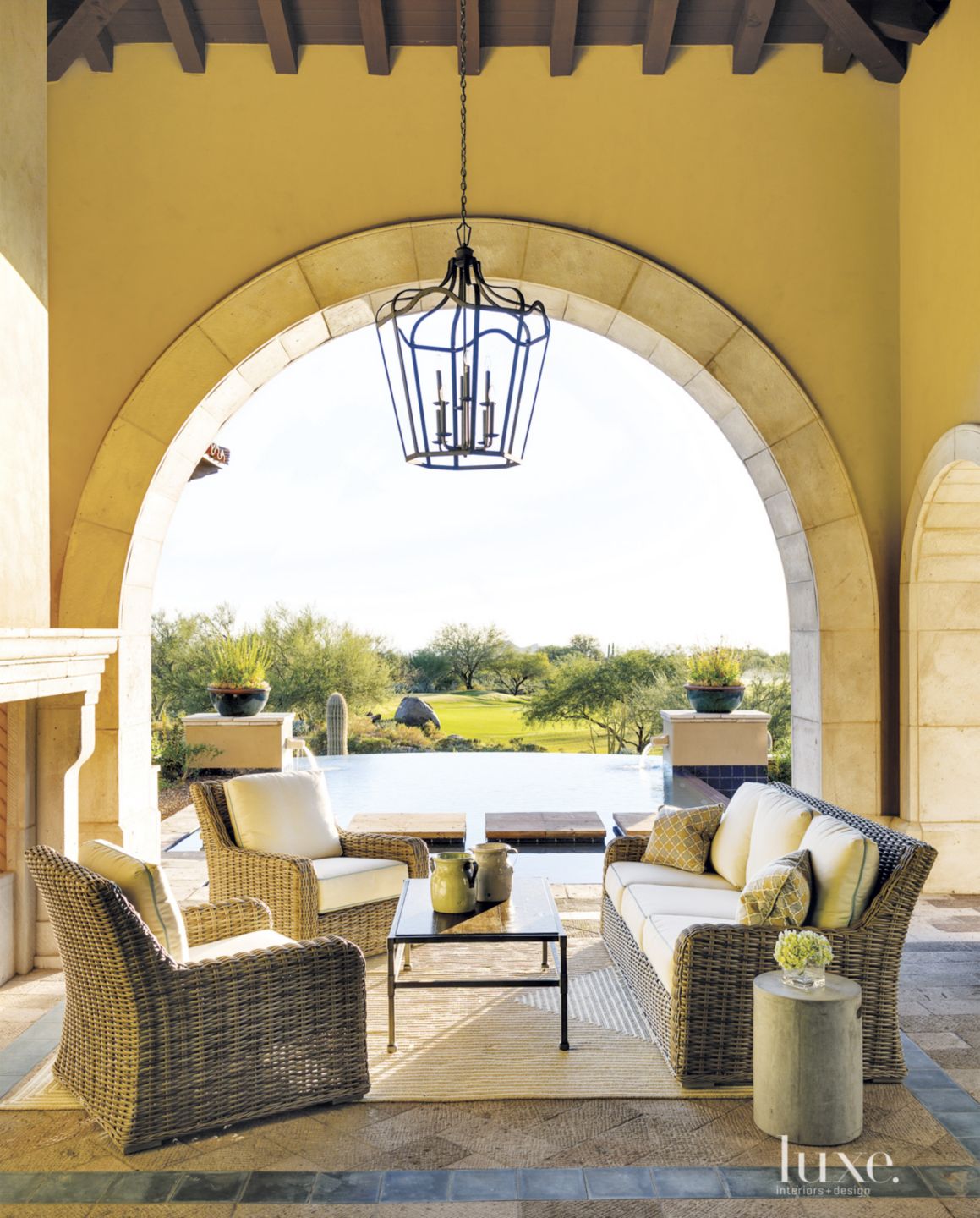 Mediterranean Yellow Covered Patio Luxe Interiors + Design