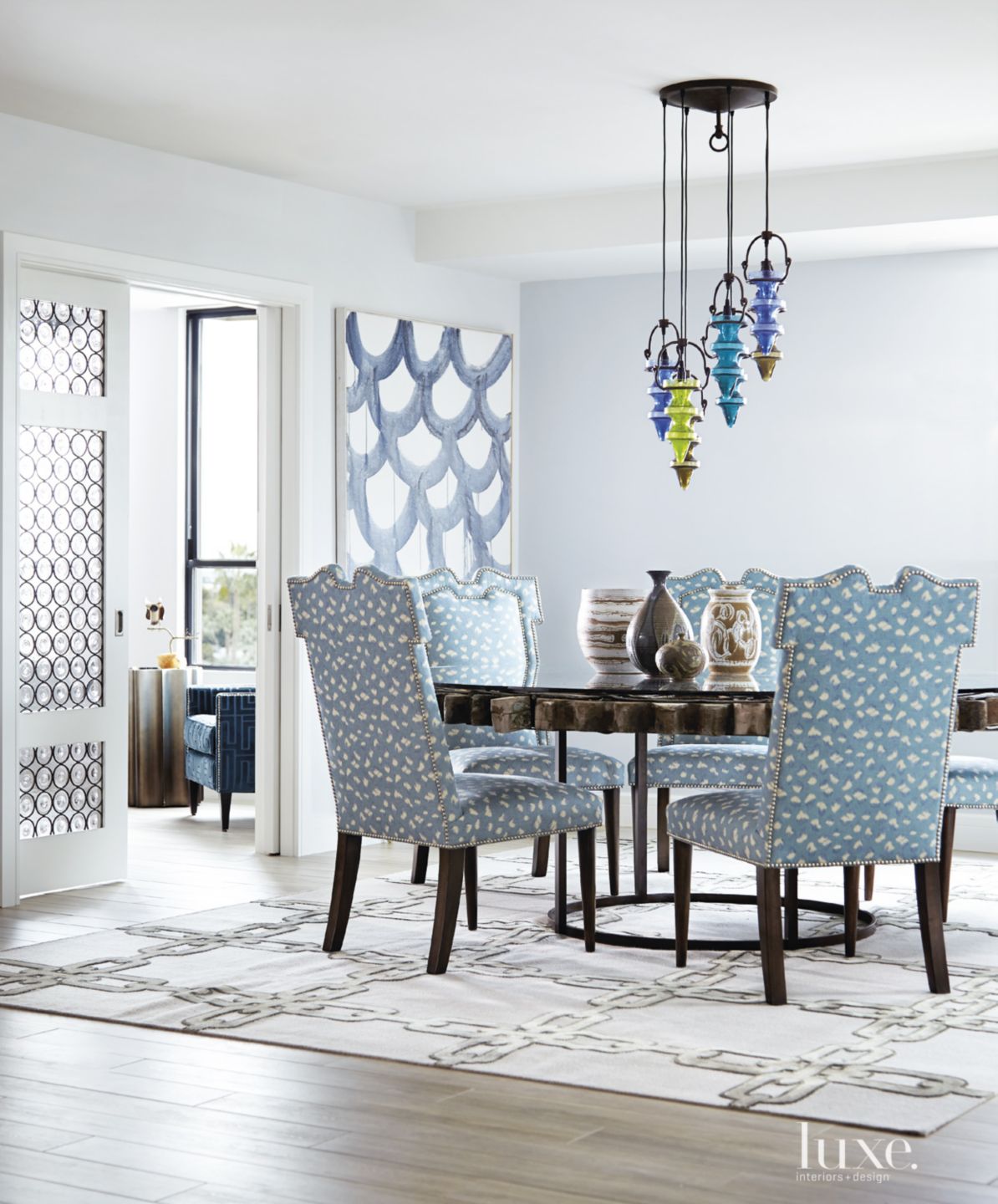 Blue Dining Chairs And Bench