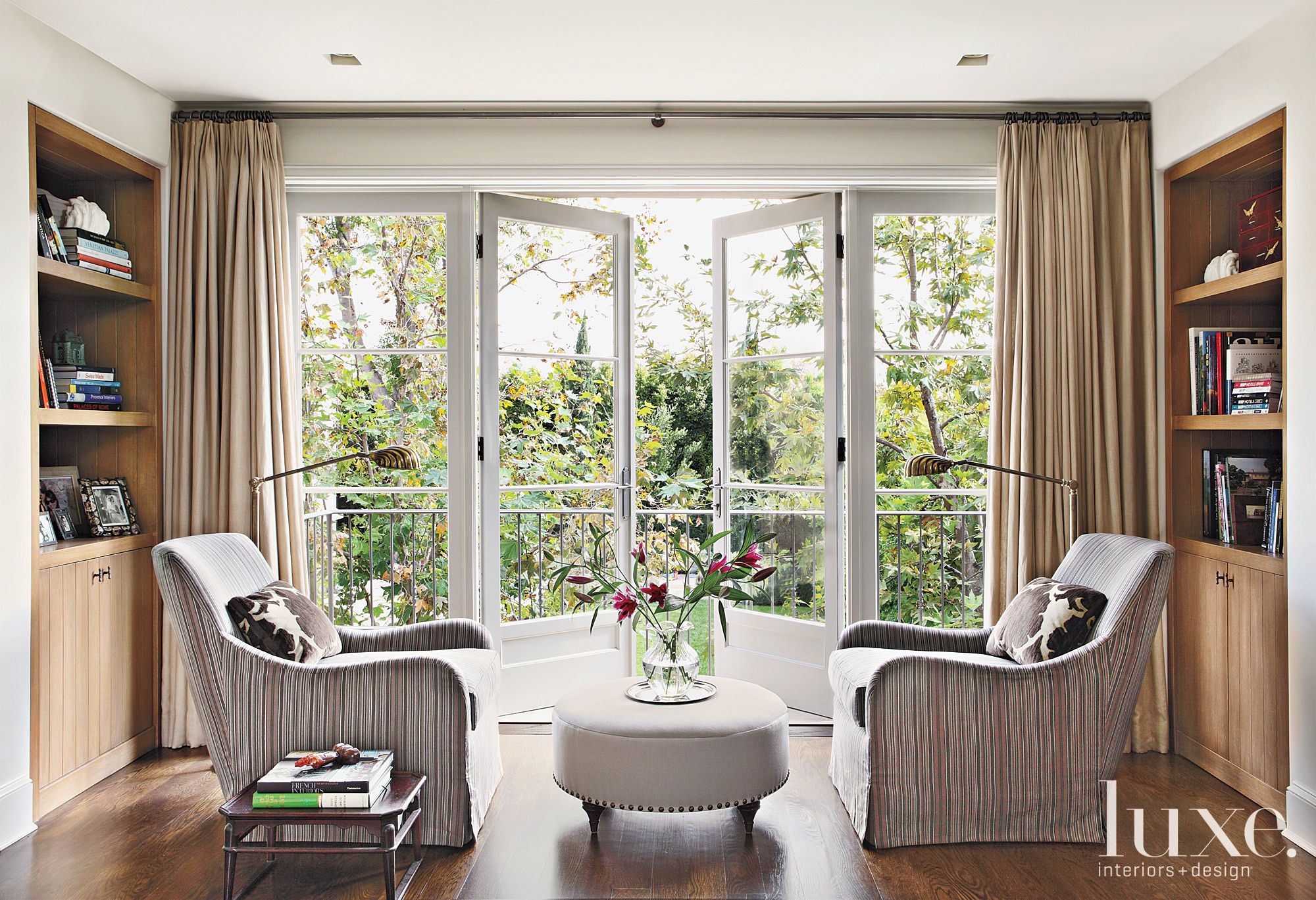 Mediterranean Neutral Bedroom Seating Area with Balcony Luxe
