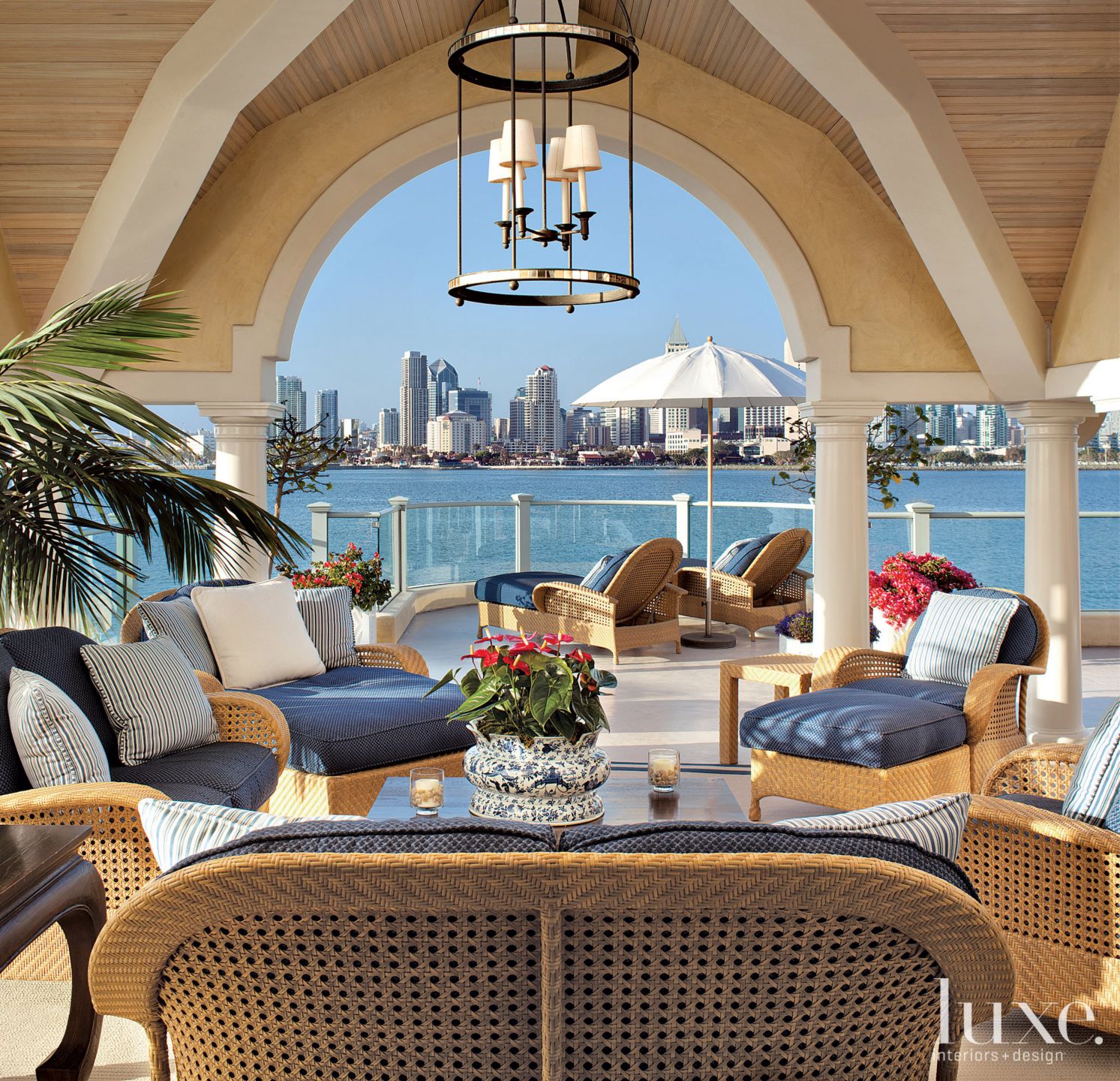 Transitional Blue Pool Pavilion - Luxe Interiors + Design