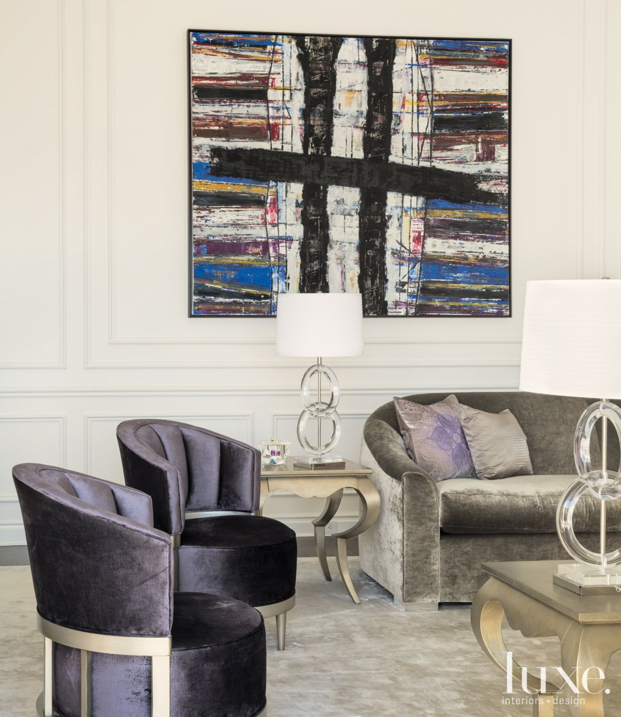 White Transitional Living Room Luxe Interiors + Design