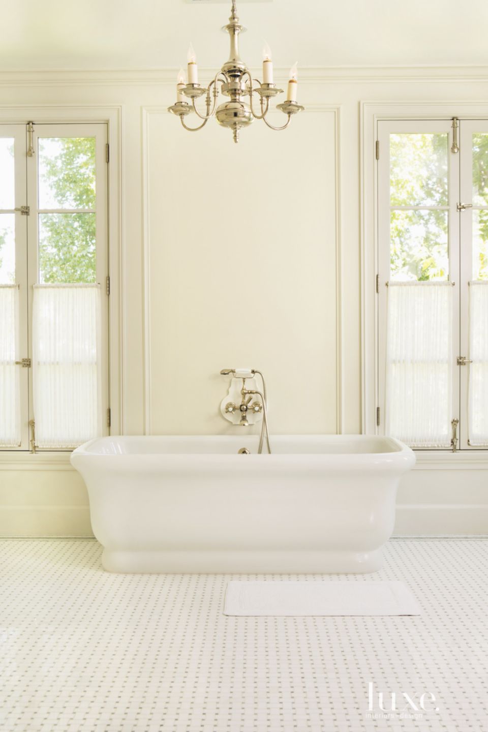 Contemporary Cream Master Bath - Luxe Interiors + Design