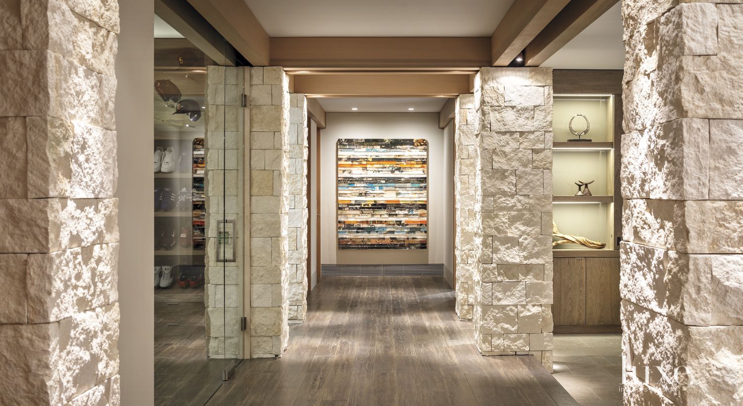Modern Limestone Gallery Hallway Luxe Interiors + Design