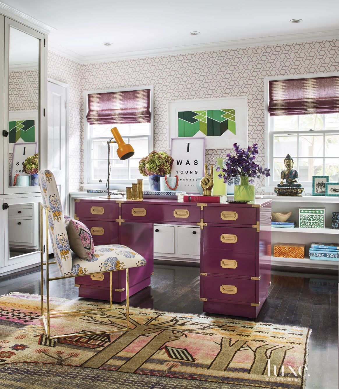 Eclectic Pink Home Office Desk Luxe Interiors + Design