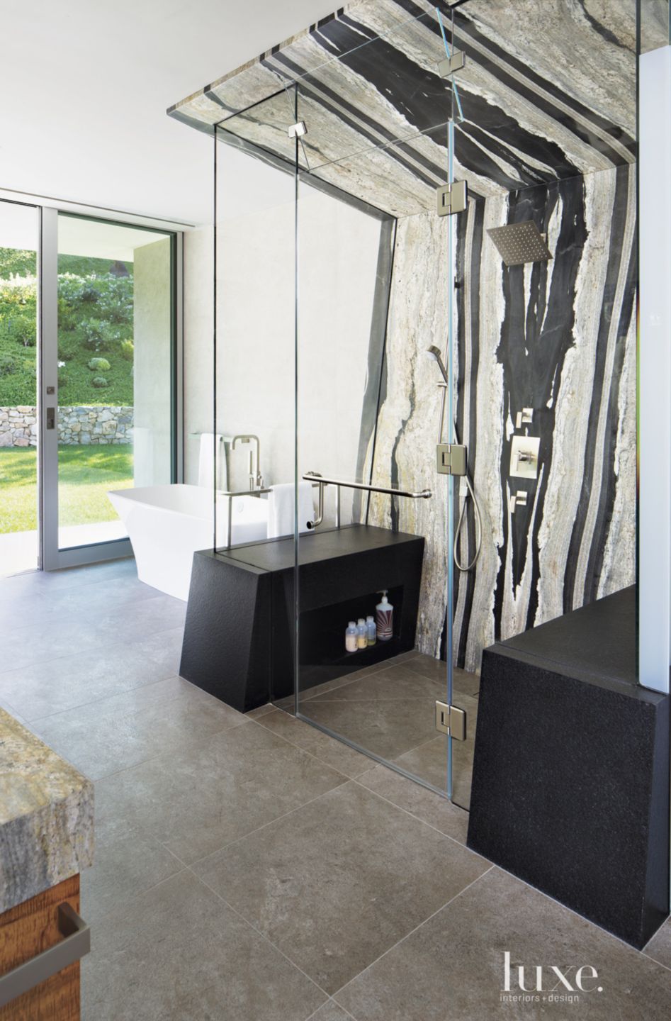 Contemporary Neutral Bathroom with Black-and-White Stone - Luxe ...