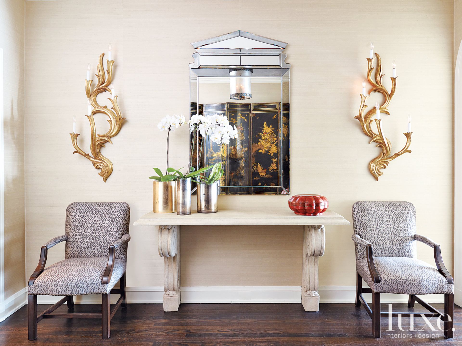 Contemporary Cream Entry Hall Luxe Interiors + Design