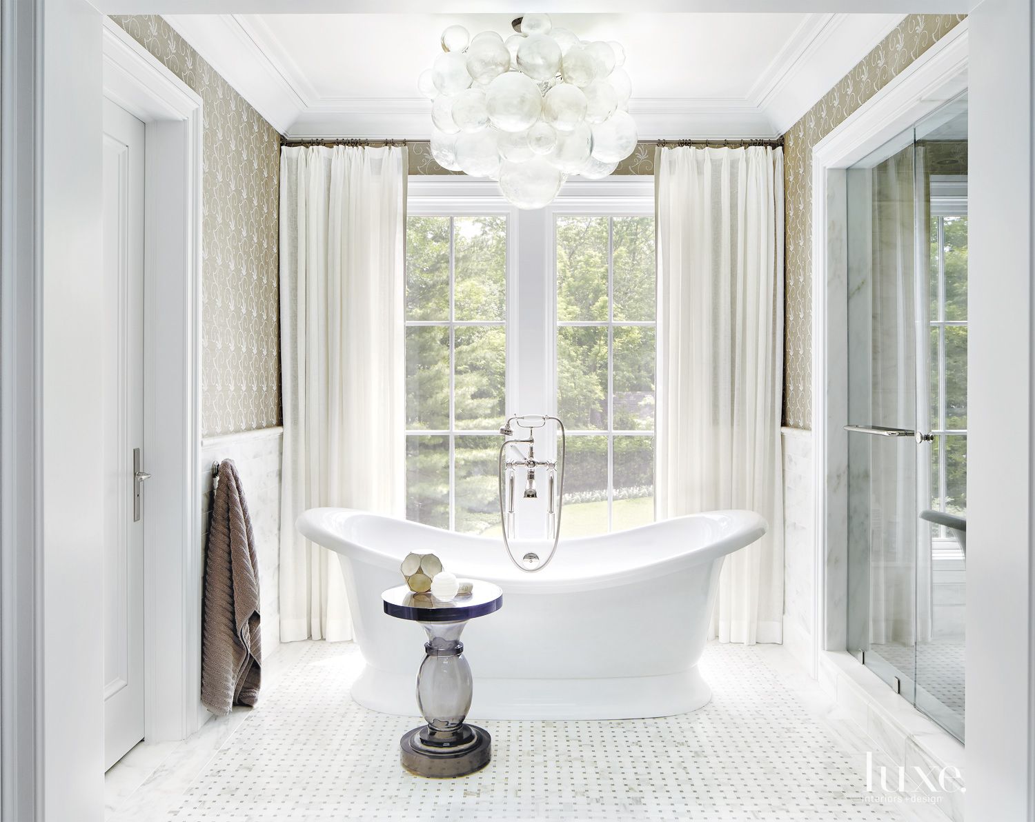 Contemporary White Bathroom with Elegant Freestanding Tub - Luxe ...