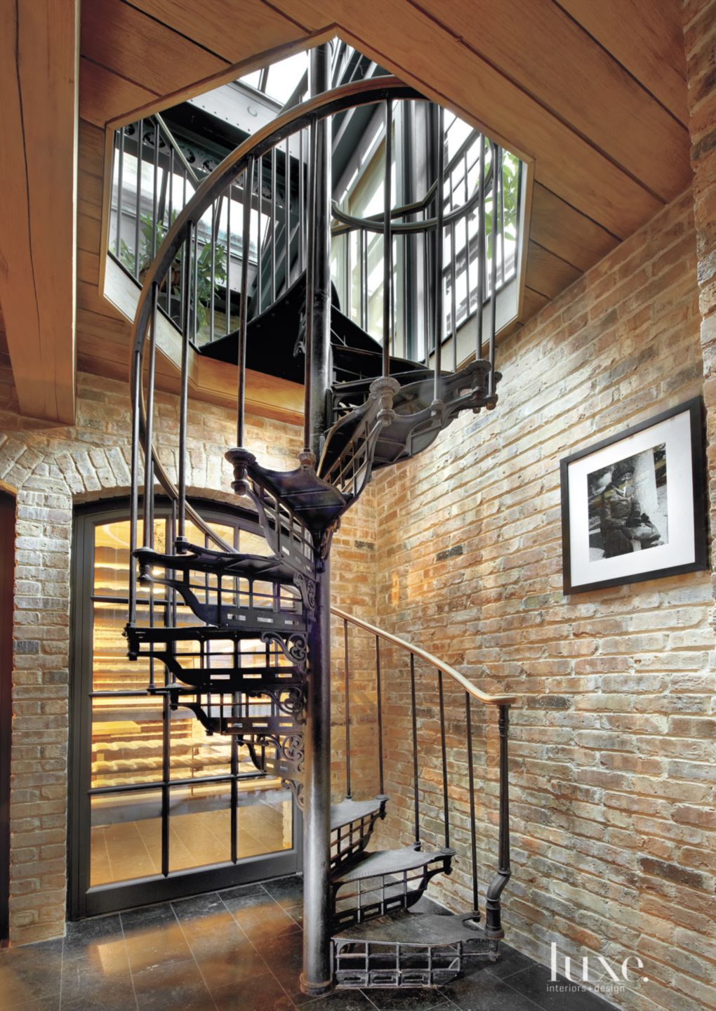Eclectic Wine Cellar Spiral Staircase Luxe Interiors + Design