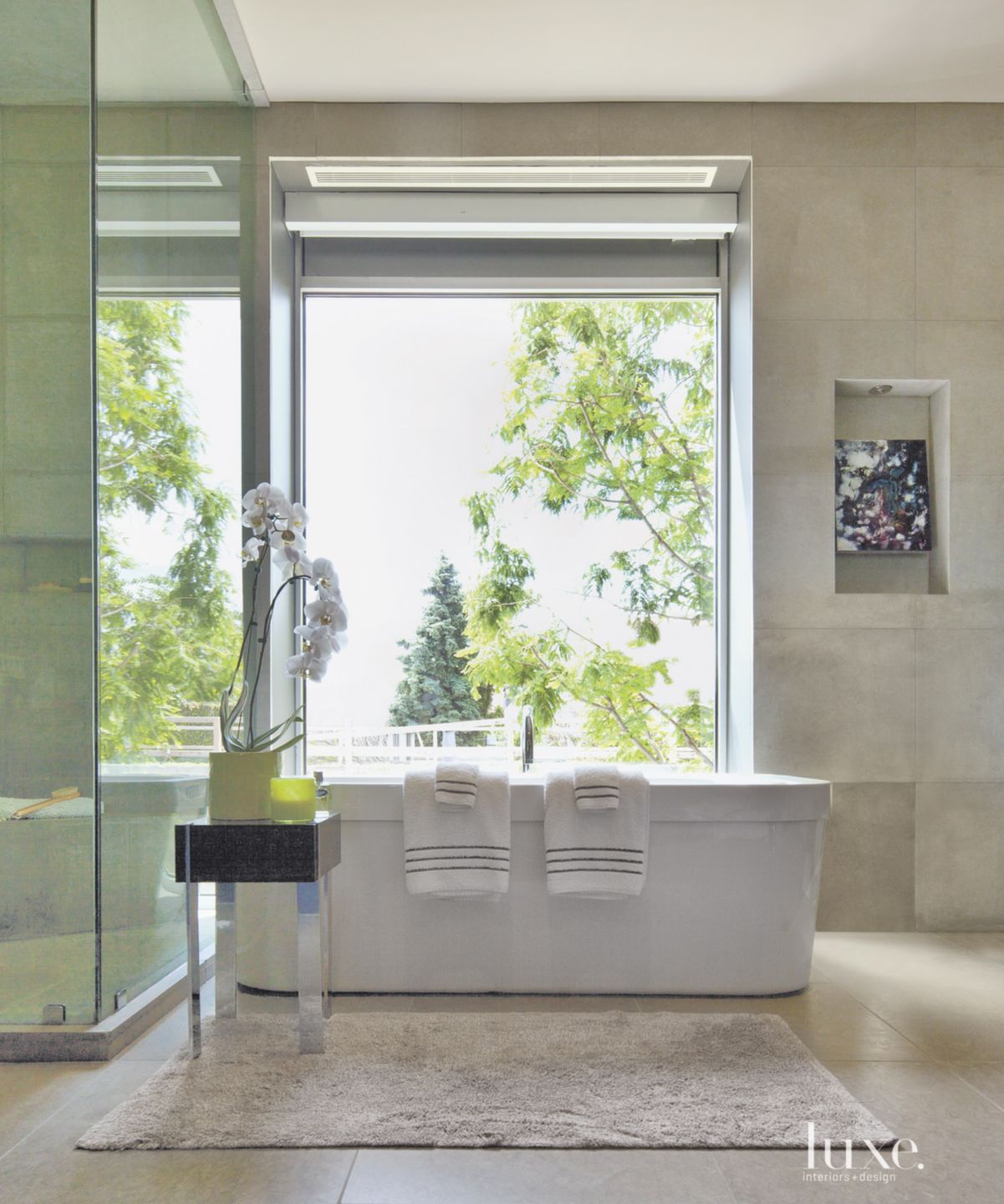 Modern Limestone Master Bath Luxe Interiors + Design