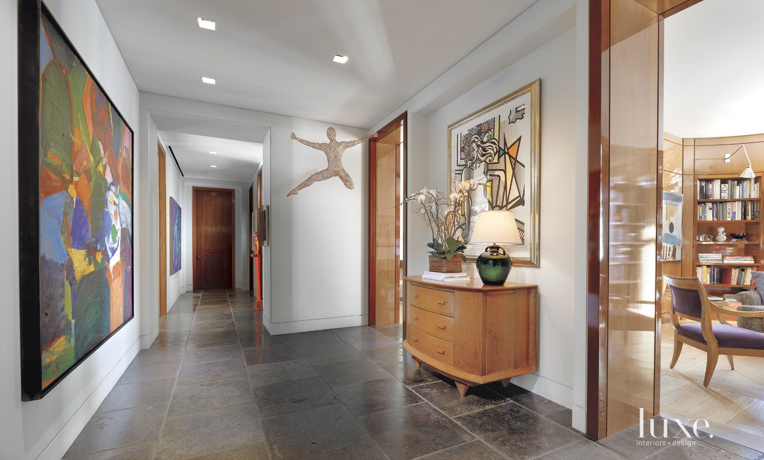 Contemporary White Hall with Gallery Walls - Luxe Interiors + Design