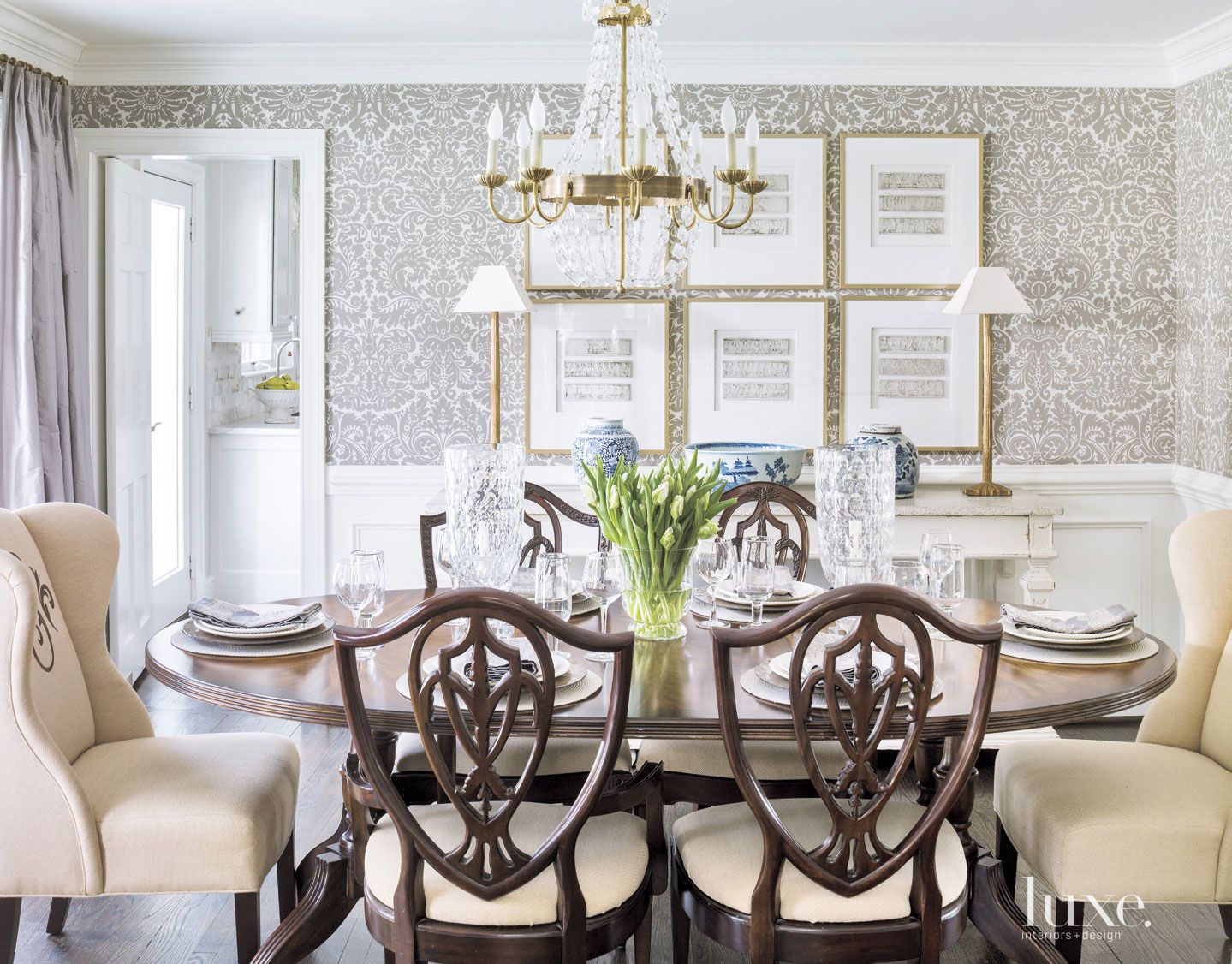 Traditional Gray Dining Room - Luxe Interiors + Design