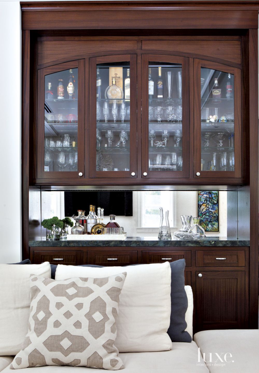 Transitional Family Room with Bar - Luxe Interiors + Design