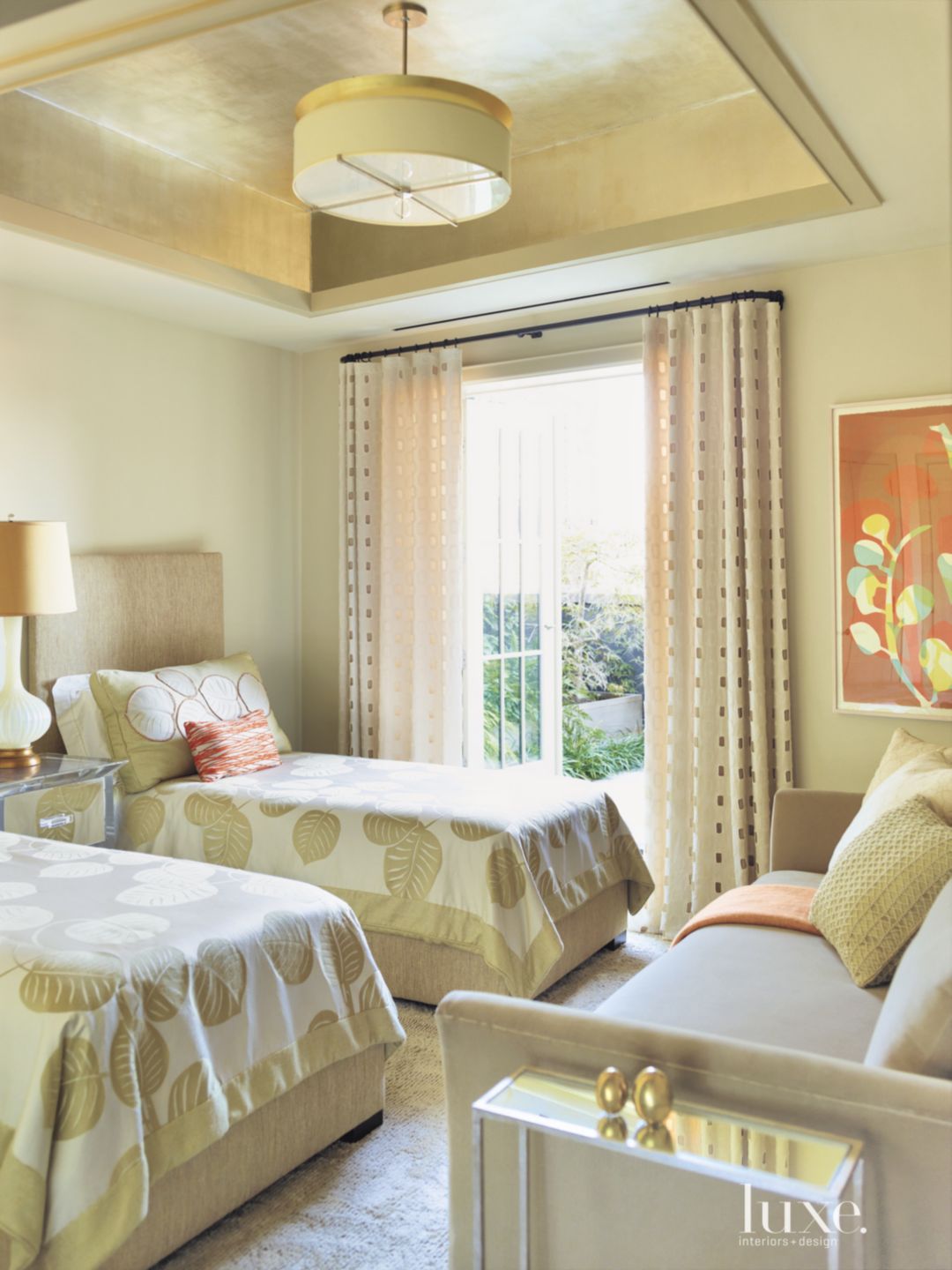 Contemporary Cream Bedroom with Custom Pendant Light - Luxe Interiors ...