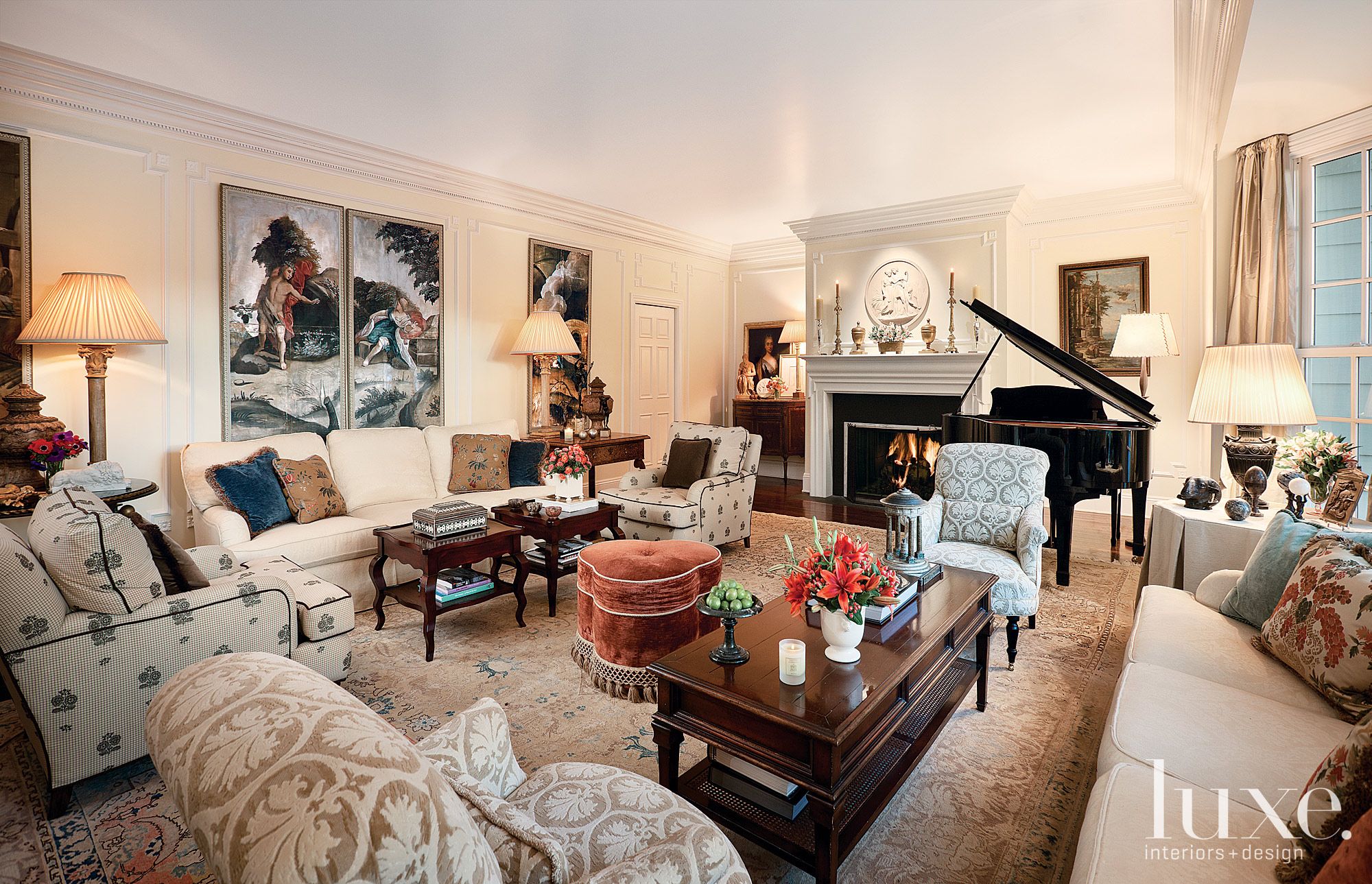 Traditional White Living Room with Decorative Millwork - Luxe Interiors ...