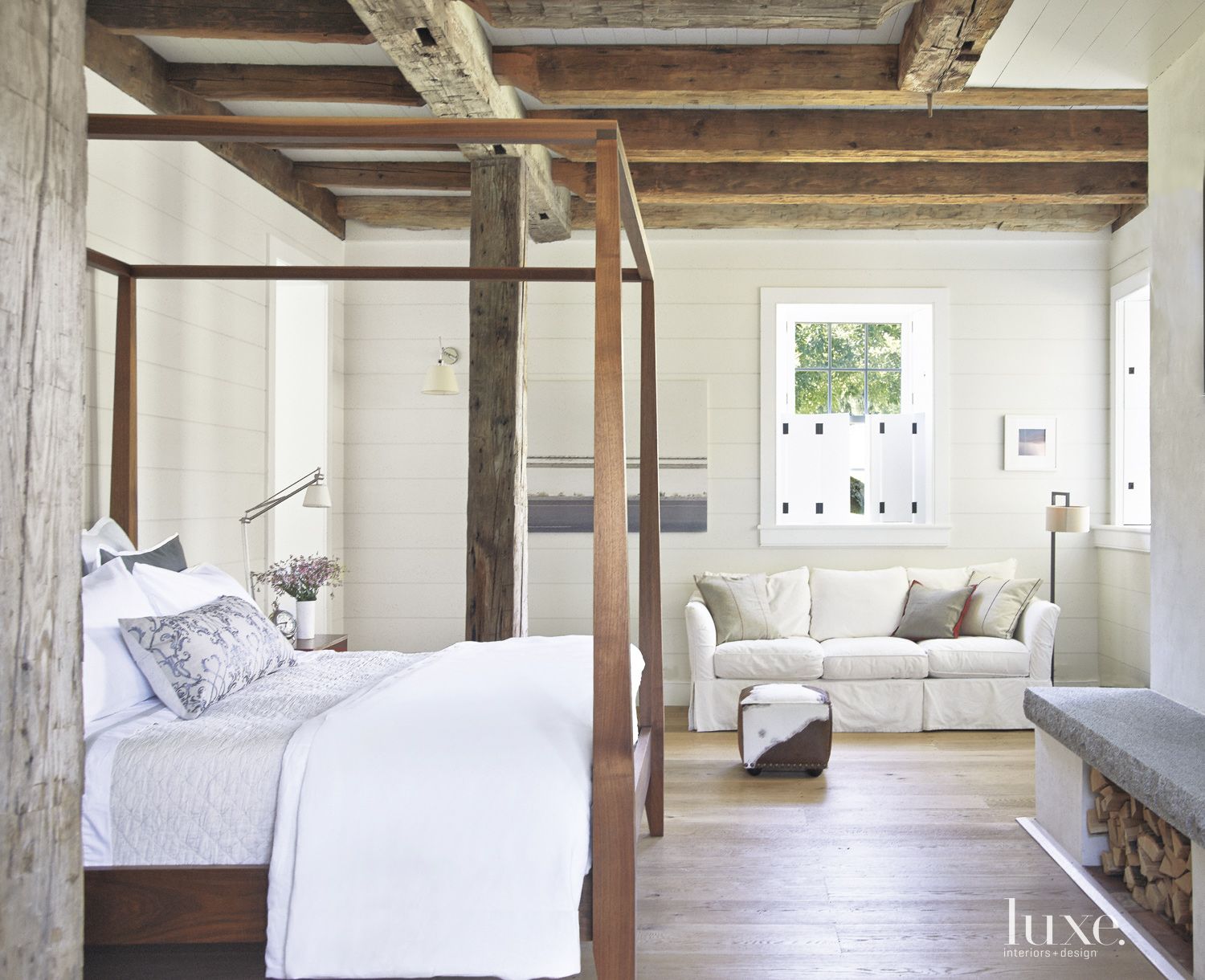 Country White Bedroom with Black Walnut Bed Luxe Interiors + Design