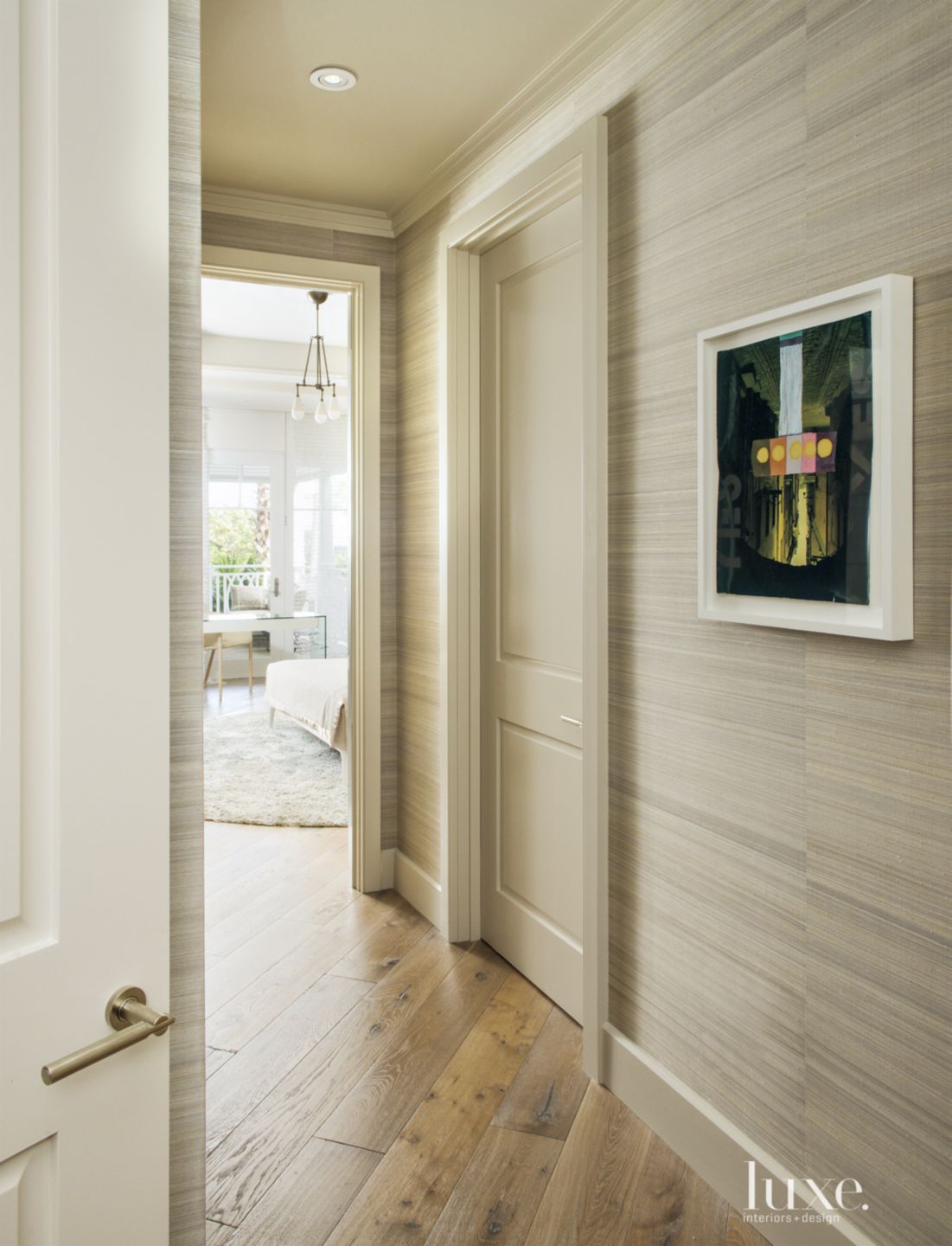 Contemporary Neutral Hallway with Wallcovering - Luxe Interiors + Design