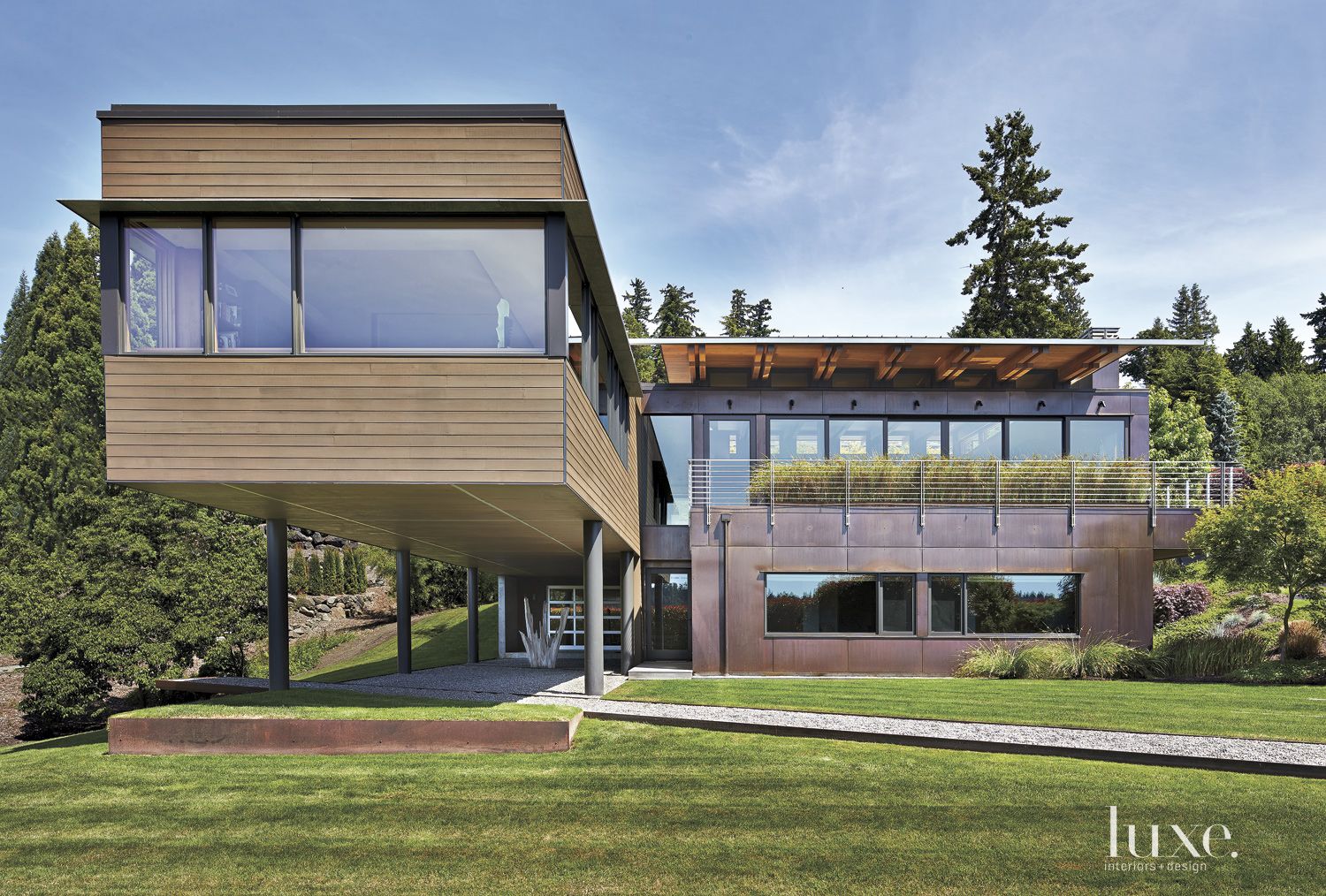 Contemporary Rear Elevation with Copper-Clad Body - Luxe Interiors + Design