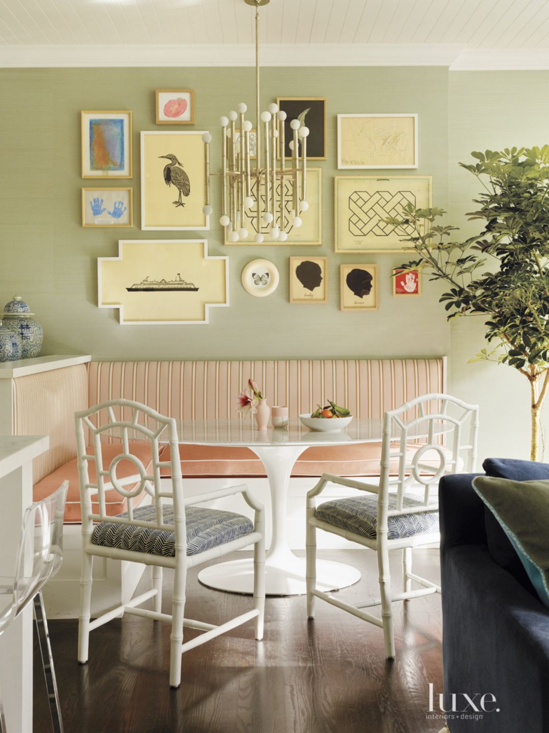 Eclectic Sage Breakfast Nook Gallery Wall Luxe Interiors + Design