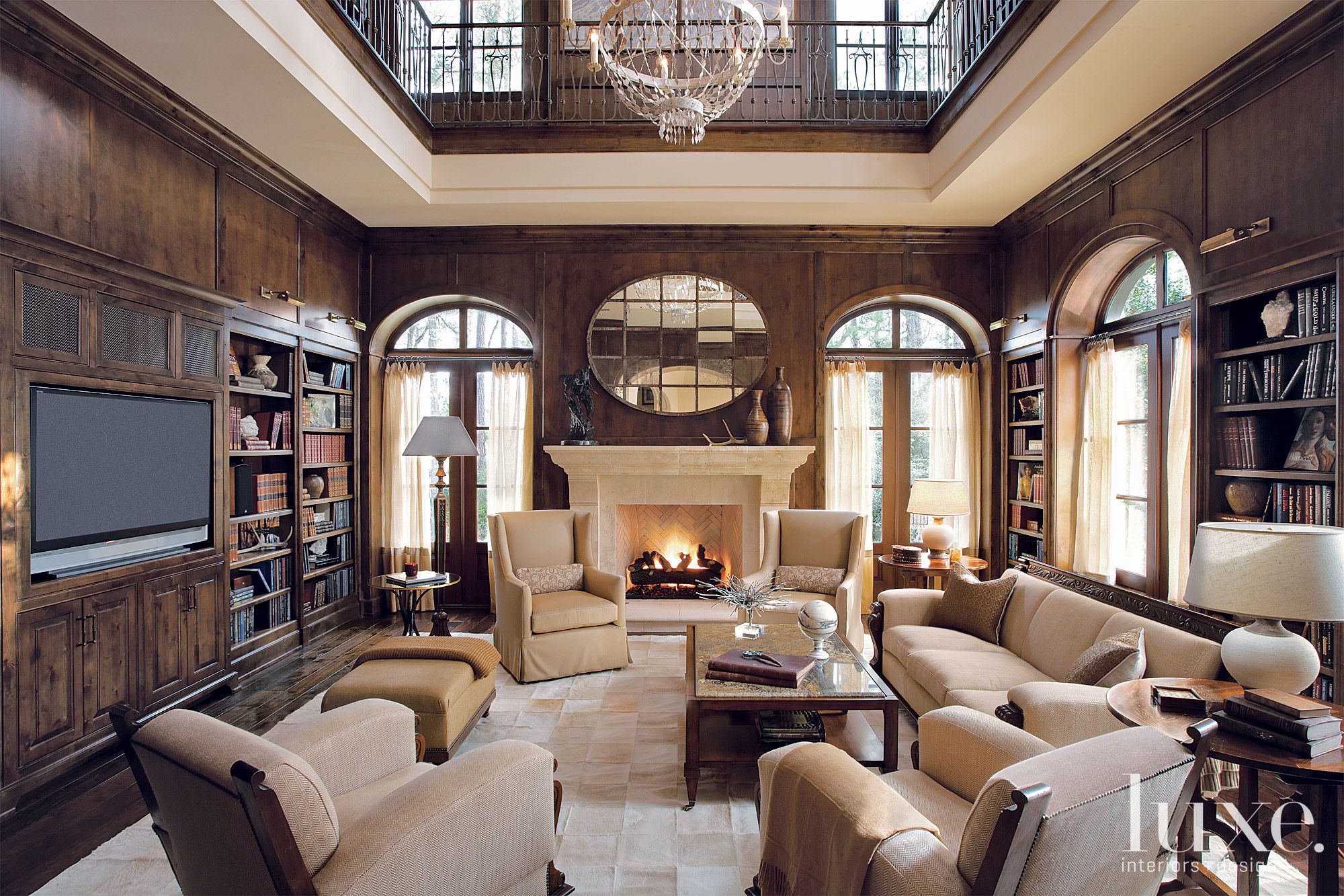 Traditional Wood Paneled Library - Luxe Interiors + Design