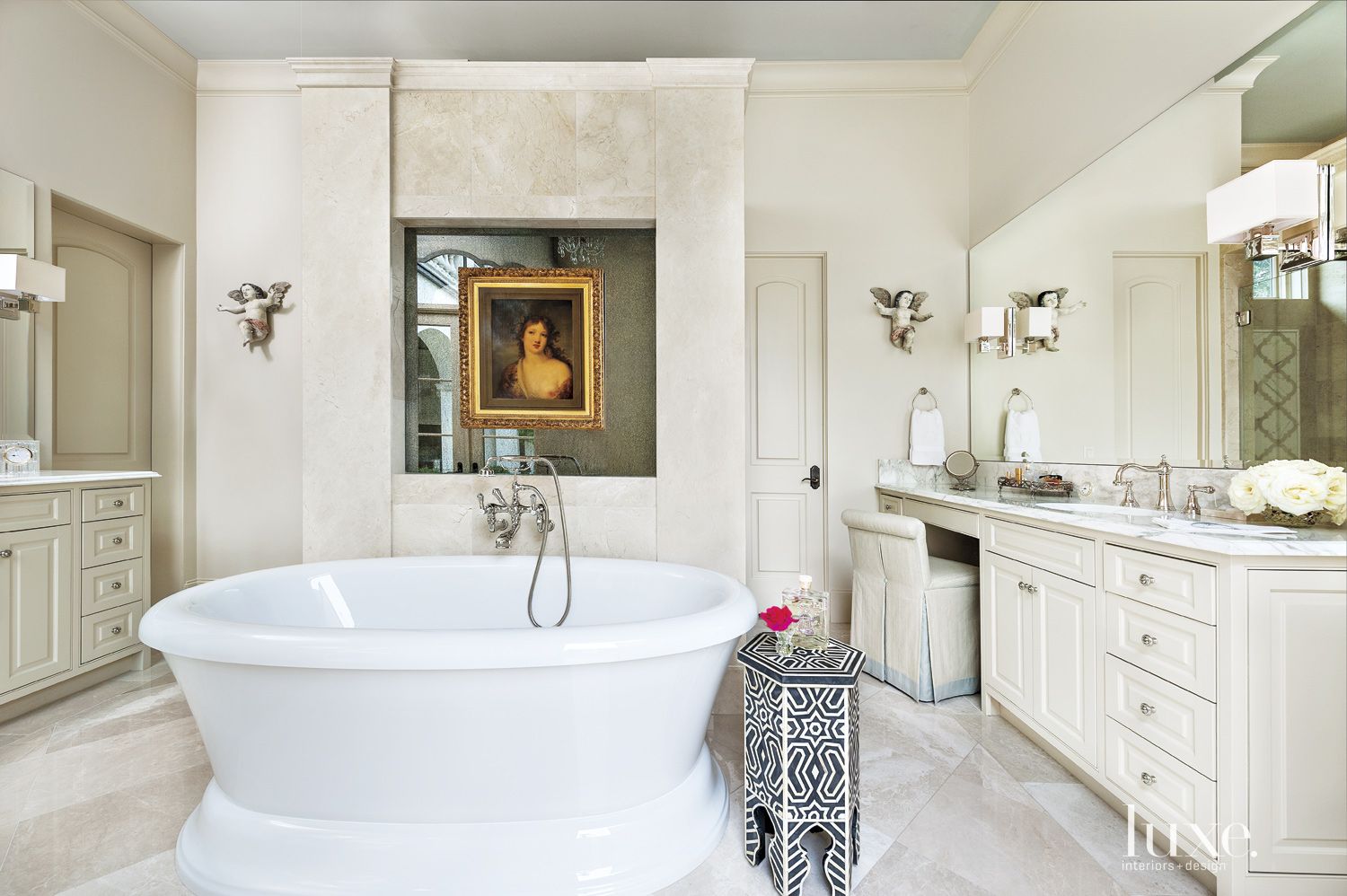 Mediterranean Cream Marble Master Bath Luxe Interiors + Design