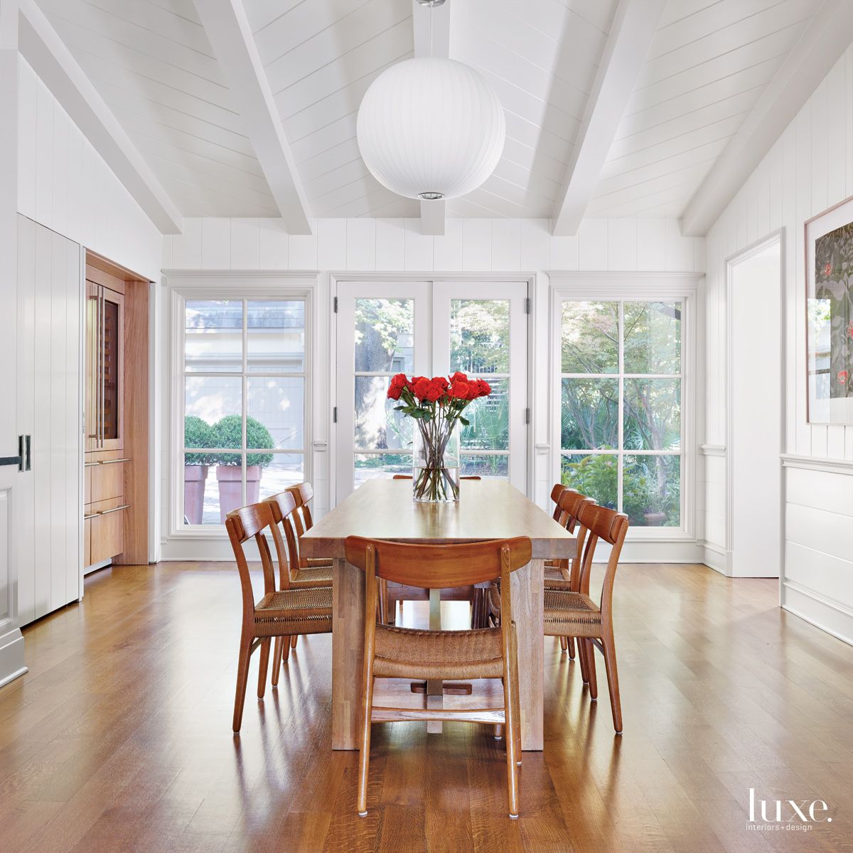 Modern White Breakfast Room with Butcher-Block Farm Table - Luxe ...