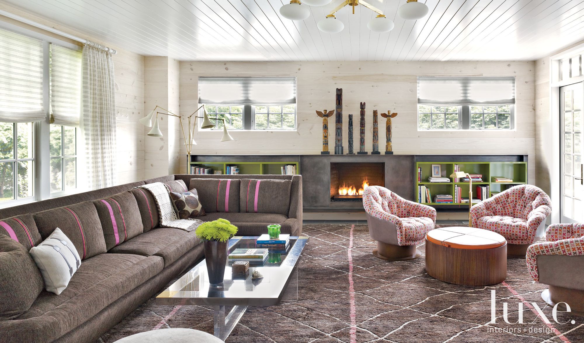 MultiColored Modern Den Luxe Interiors + Design