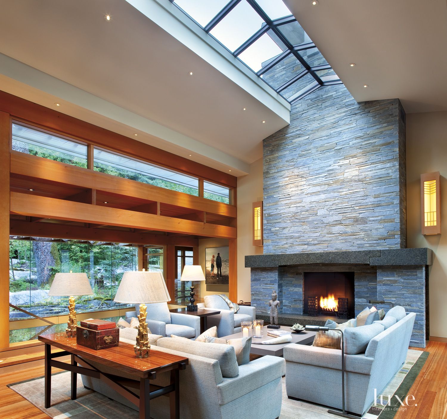 Contemporary Neutral Living Room with Vaulted Skylight - Luxe Interiors ...
