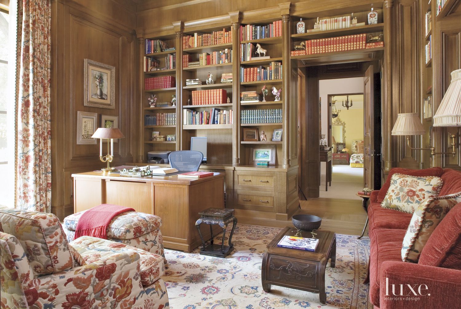 Traditional Neutral Library with White Oak Paneling - Luxe Interiors ...
