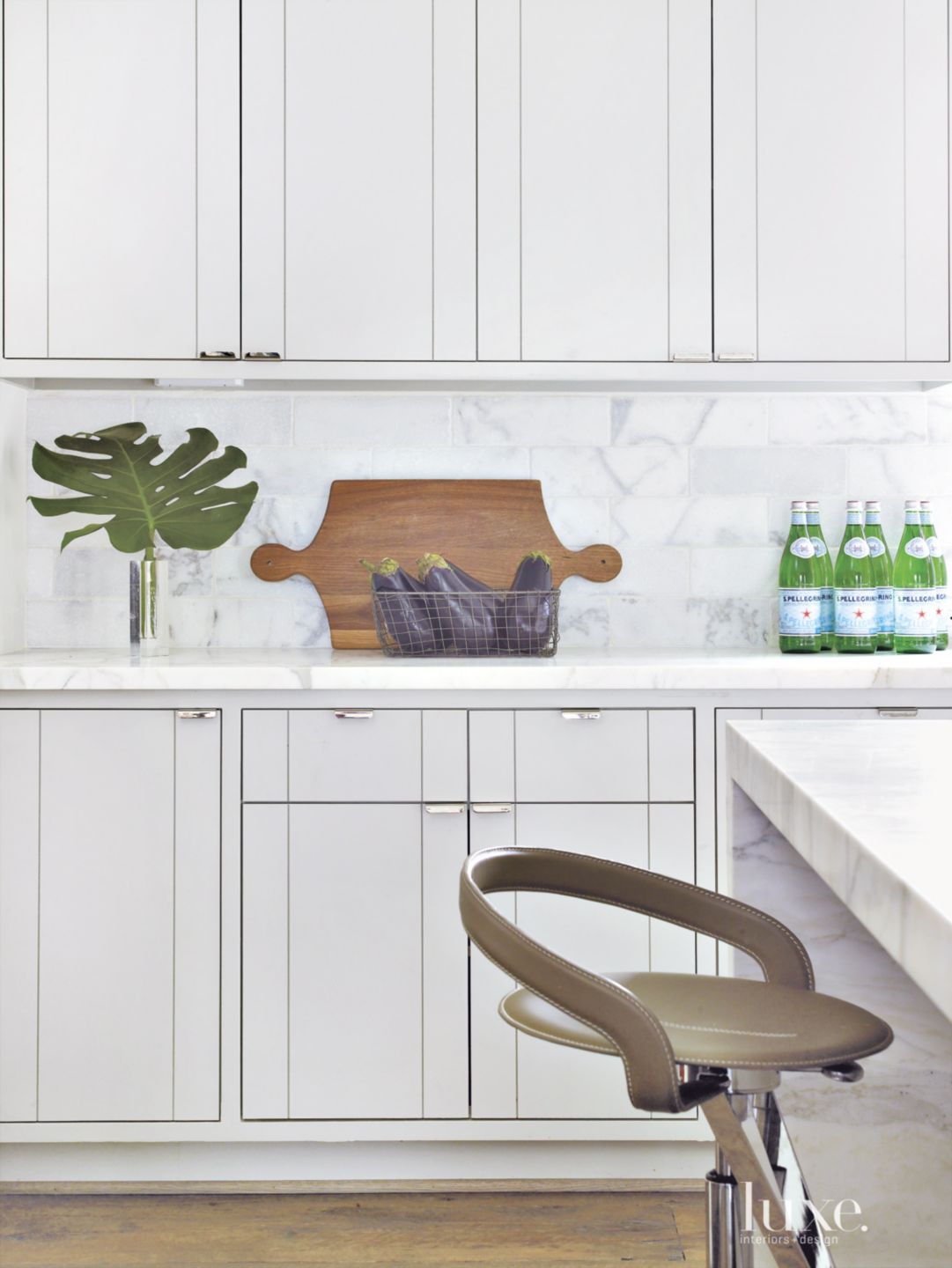Transitional White Kitchen with Slab Door Luxe Interiors + Design